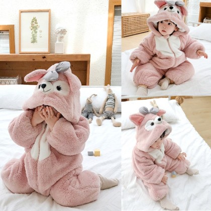 Cute Pink Puppy Romper Baby Thickened Animal Kigurumi Halloween Toddler Costumes