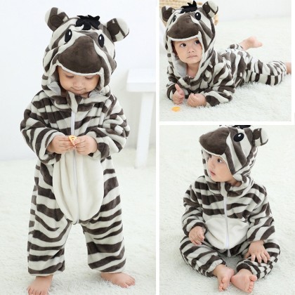 Zebra Baby Romper Kigurumi Flannel Halloween Toddler Cartoon Animal Onesie