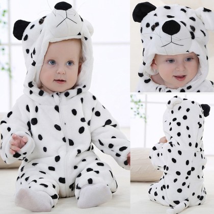 Infant Snow Leopard Romper Baby Flannel Animal Kigurumi Halloween Costume Onesie