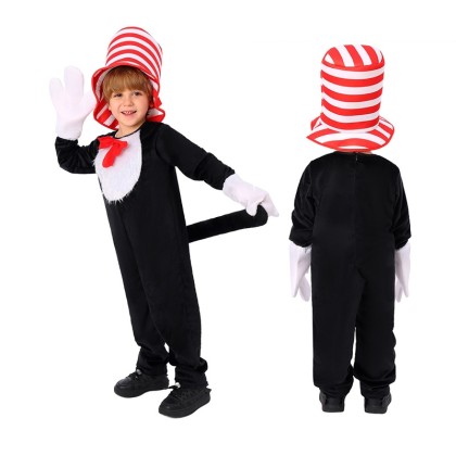 The Cat in the Hat Kigurumi Pajama Halloween Animal Cosplay Onesie  For Kids