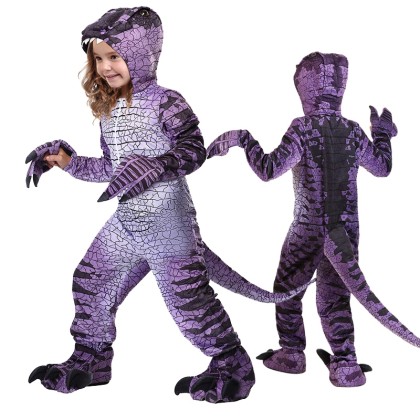 Purple Dinosaur Raptor Onesie Kigurumi Halloween Party Cosplay Costumes For Kids