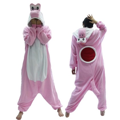 New Zip-up Pink Yoshi Onesie Kigurumi Cartoon Super Mario  Costume For Adult
