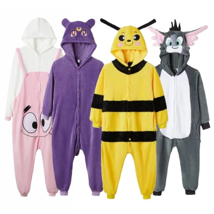  Bee & Tom Cat  Purple Cat Patrick Star Onesie Kigurumi with Zipper For Halloween Costumes