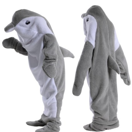 Gray Dolphin Wearable Hoodie Blanket For Adults & Kids  Soft Cozy Sleeping Bag