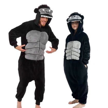 Black King Kong Onesies Kigurumi For Adults & Kids Halloween Family Costumes