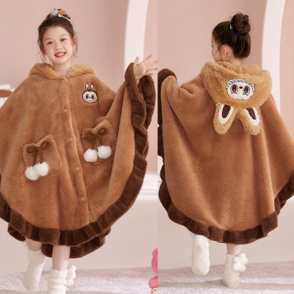 Cute Labubu Hooded Cape Cloak For Kids Halloween Costume