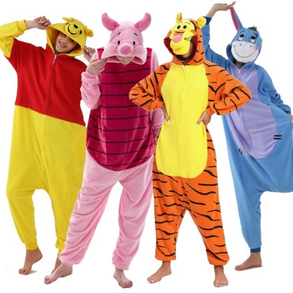  Winnie the Pooh Piglet Eeyore Tigger Kigurumi Onesies For Halloween Adults Group Costumes
