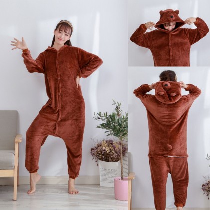 Brown Cute Bear Onesie Kigurumi Cartoon Animal Pajama Costume for Adult