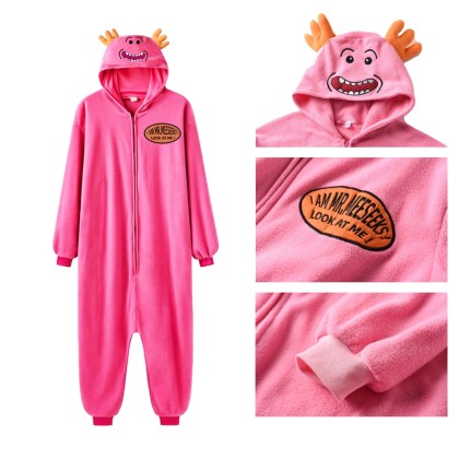 Pink Mr Meeseeks Funny Onesie Kigurumi Cartoon Pajamas Costume For Women
