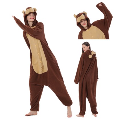 3D Brown Dog Kigurumi Onesie Pajama Cartoon Animal Halloween Costume For Adult