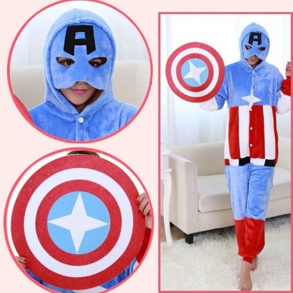 Captain America  Kigurumi Onesie Pajama with Shield For Adult Halloween Costume