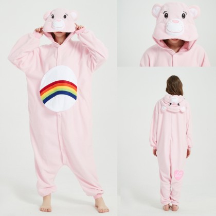 Pink Rainbow Care Bear Kigurumi Onesie Pajama Animal Costume For Adult