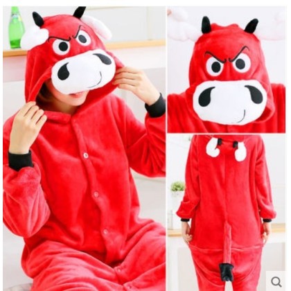 Red Cow Onesie Kigurumi Funny Animal Pajama Costume For Adult
