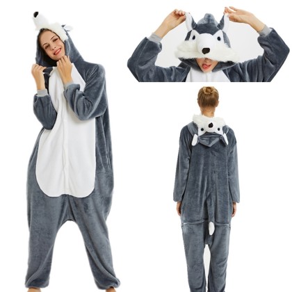 Grassland Wolf Kigurumi Onesie Pajama Funny Animal Halloween Costume For Adult