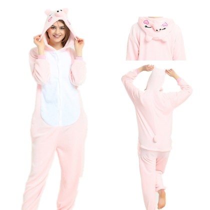 Light Pink and White Pig Kigurumi Onesie Animal Costume For Adult