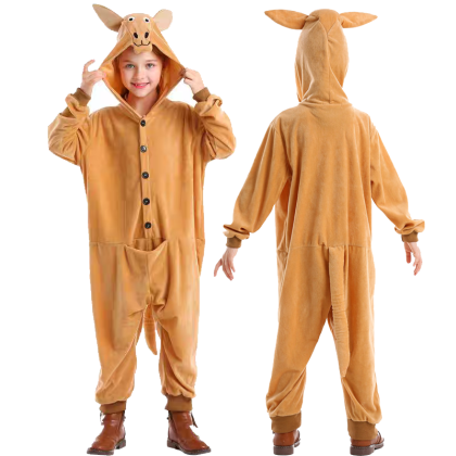 Khaki Kangaroo Onesie Kigurumi For Kids Halloween Costumes