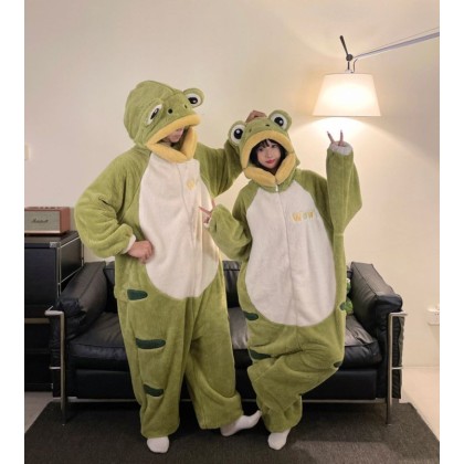 Big-Mouth Frog Onesies Pajama Thicked Kigurumi For Couples Matching Halloween Costumes