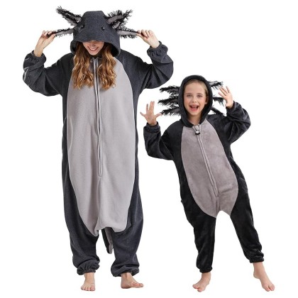 Black Axolotl Onesie Pajamas Kigurumi For Family Matching Halloween Costumes