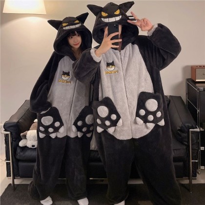 Black Gengar Onesie Pokemon Kigurumi Pajama For Couples Halloween Costumes