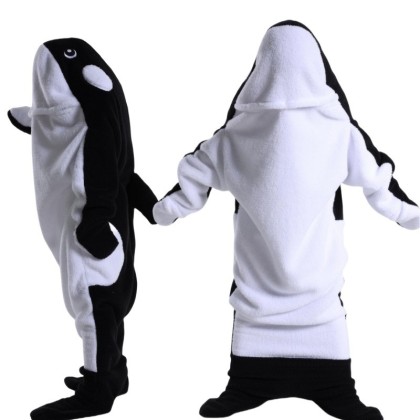Black Whale Hoodie Onesie Wearable Cozy Blanket For Adults & Kids Costumes