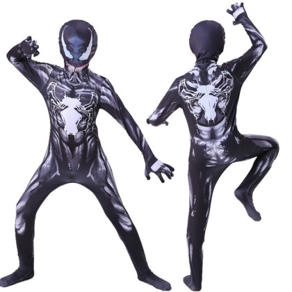 Black & White Venom Jumpsuit For Kids Halloween Cosplay Costumes