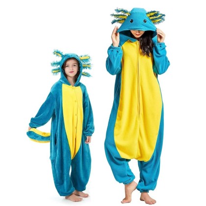 Blue Axolotl Onesie Parent-Child Pajamas For Family Matching Halloween Costumes