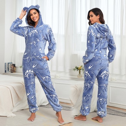 Halloween Adult Luminous Blue Dinosaur Onesie Kigurumi Pajamas
