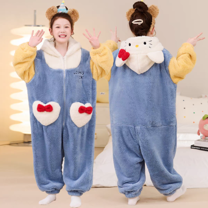 Blue KT Cat Onesie Pajamas Kigurumi For Kids Halloween Costumes