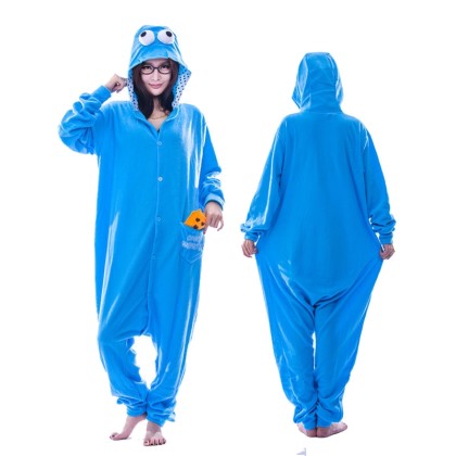 Blue Sesame Cookie Monster Onesie Kigurumi Pajamas For Adults Halloween Costumes