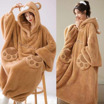 Brown Bear Cozy Plush Oversized Robe Pajama For Adults Halloween