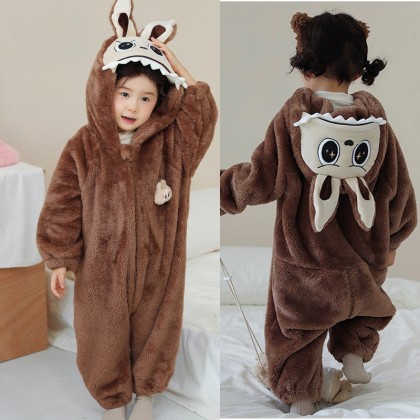 Brown Labubu Baby Romper Onesie Kigurumi Pajama For Kids 