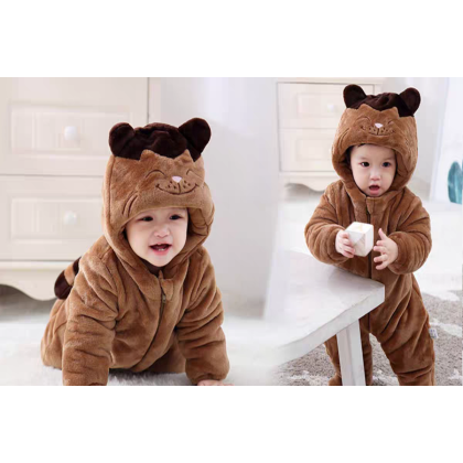 Brown Totoro Fleece-Lined Baby Bobysuit Romper Infants Onesie Kigurumi For Hallowee Costumes