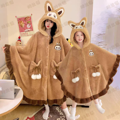  Kawaii Labubu Hooded Cape Mother-Daughter Matching Cloak