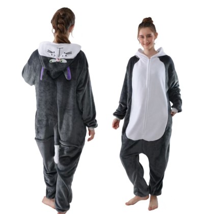 Cartoon Animal Lucifer Cat Onesie Kigurumi Pajama Costumes For Adult 