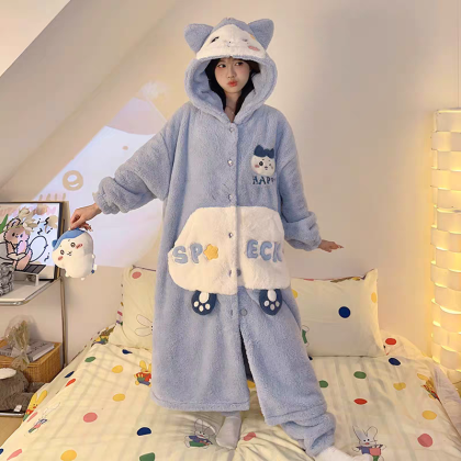 Chiikawa  Robe Set Long Plush Hooded Loungewear For Adult Hallowee Costumes