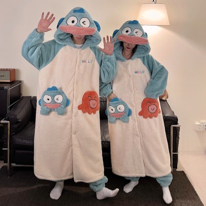 Cute Clownfish Hooded Long Plush Robe Loungewear Set For Hallowee Couples Costumes