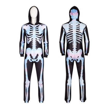 Colorful Skeleton Bodysuit with Hood For Halloween Adult Costume