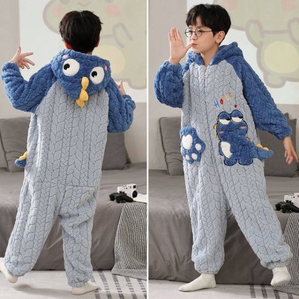 Cute Blue Baby Dinosaur Onesie Pajamas For Kids Halloween Costumes
