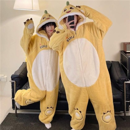 Cute Milk Dragon Onesie Couples Kigurumi Coral Fleece Pajama Costume For Halloween