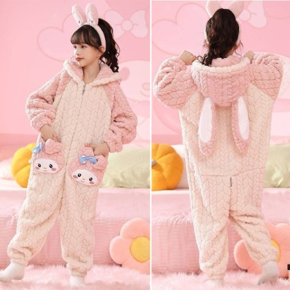 Cute My Melody Coral Fleece Onesie Pajamas For Kids Halloween Costumes