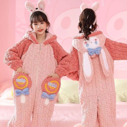 Cute Pink Dog Kigurumi Coral Fleece Onesie Pajamas For Kids Halloween Costumes