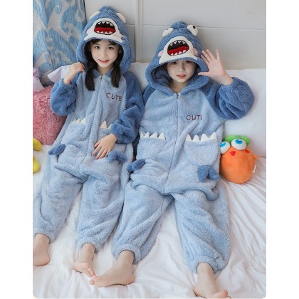 Cute Shark Onesie Pajama Coral Fleece Kigurumi For Kids Halloween Costume
