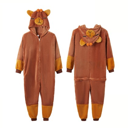 Halloween Kids Costume Dark Brown Capybara Kigurumi Onesie Pajamas