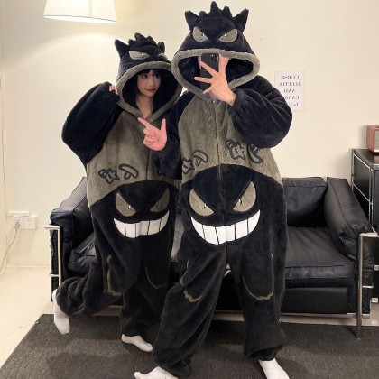 Black Pokemon Gengar Onesie Thicked Couples Kigurumi Pajama For Halloween
