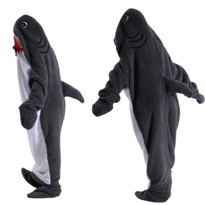 Dark Gray Shark Wearable Hoodie Blanket For Adults & Kids  Soft Cozy Sleeping Bag
