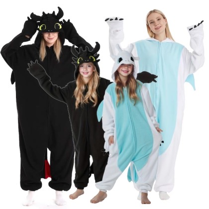  Toothless & Light Fury Onesie Kigurumi Pajamas For Matching Family Halloween Costumes