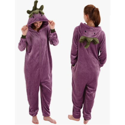 Vegetable Eggplant Onesie Kigurumi For Halloween Adults Costumes