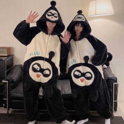 Eggy Party Onesie Couples Kigurumi Coral Fleece Pajama For Halloween Couple Costumes
