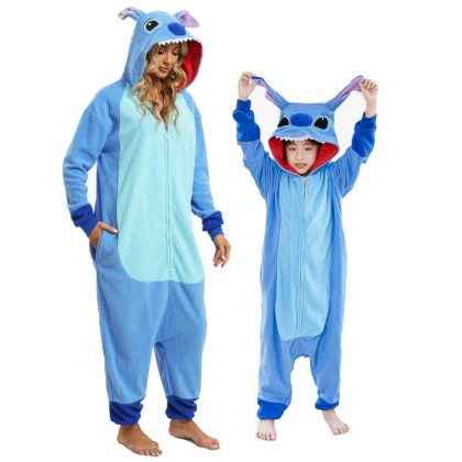Stitch Onesies Kigurumi For Matching Family Halloween Adults& Kids Costumes Zip Up