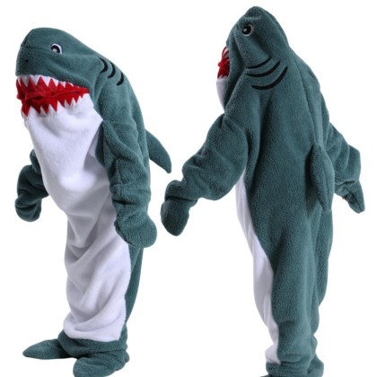 Fog Blue Shark Wearable Hoodie Cozy Sleeping Bag For Adults & Kids Halloween Costumes